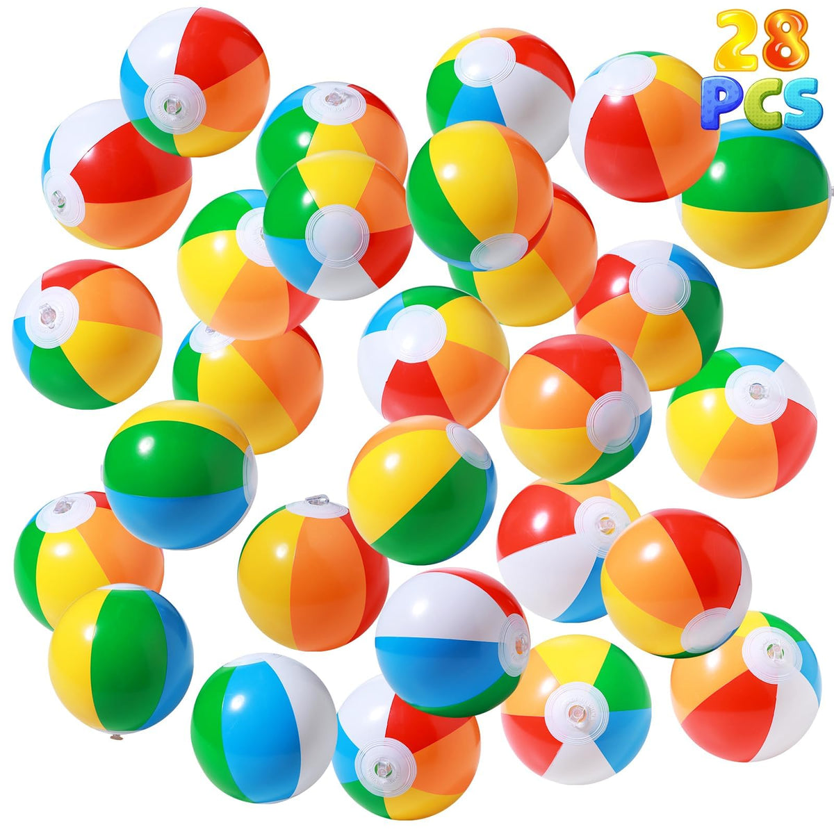 SCIONE 28 Pack Mini Beach Balls Bulk, 5-Inch Inflatable Rainbow Beach Balls for Kids, Ideal for Pool Toys, Beach Theme Party Decorations and Outdoor Games, Hawaiian Tropical Theme Decorations Supplies