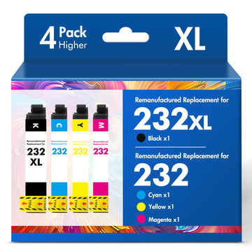 Remanufactured Replacement for 232XL XP-4200 Ink Cartridges Combo Pack Compatible for 232 for Epson Printer XP4200 XP 4200 4205 Workforce WF-2930 XP-4205 WF-2950 (4 Pack, Black Cyan Magenta Yellow)
