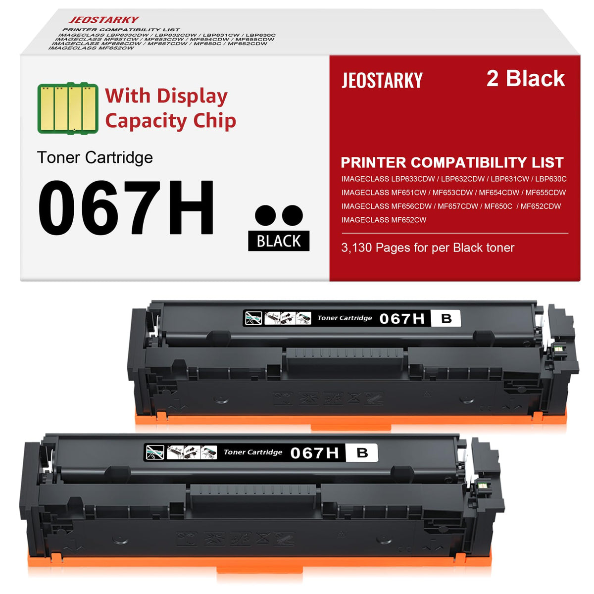 067H 067 Black Toner Cartridge Set Compatible for Canon 067H 067 Toner High Capacity Works for Color ImageClass MF656Cdw LBP632Cdw MF654Cdw MF653Cdw LBP633Cdw MF650C LBP630C Printer (2 Pack)