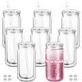 8 Pack 16oz Snow Globe Tumblers with Lids, Straws & Plugs, Double Wall Acrylic Plastic Snowglobe Cups, Pre-Drilled Hole DIY Glitter Tumbler Supplies, Bulk Clear Globe Cups for Party Favors