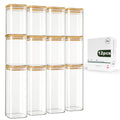 LIBWYS 12-Pack Square Glass Storage Jars with Bamboo Lids (0.6Qt/1.06Qt) - Stackable Food Containers for Pantry Organization, Coffee, Flour, Snacks, Tea | Kitchen Canisters Set