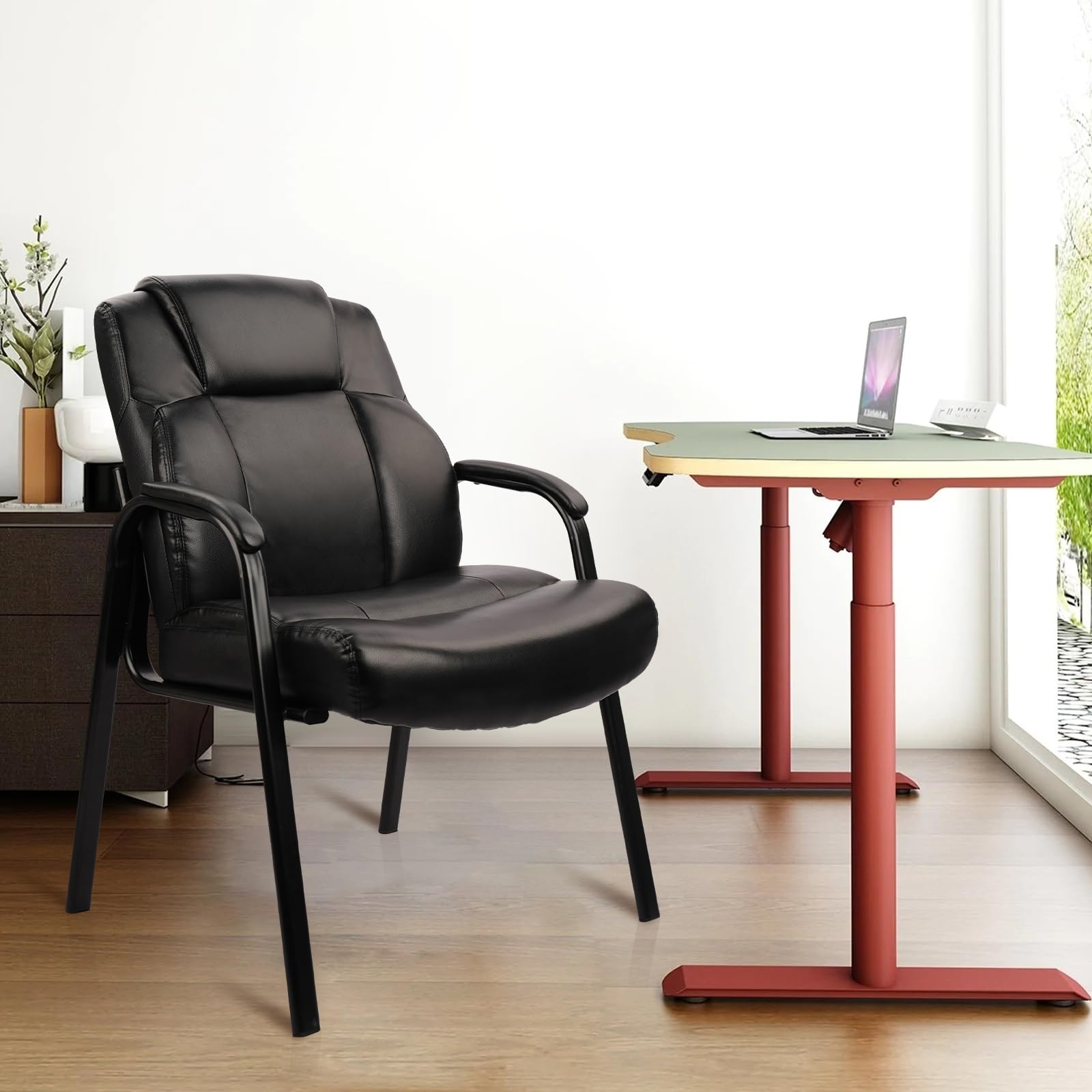 Clatina Big & Tall 500 Lb. Guest Chair, Leather Reception Chairs with Padded Arm Rest for Waiting Room Office Home and Meeting