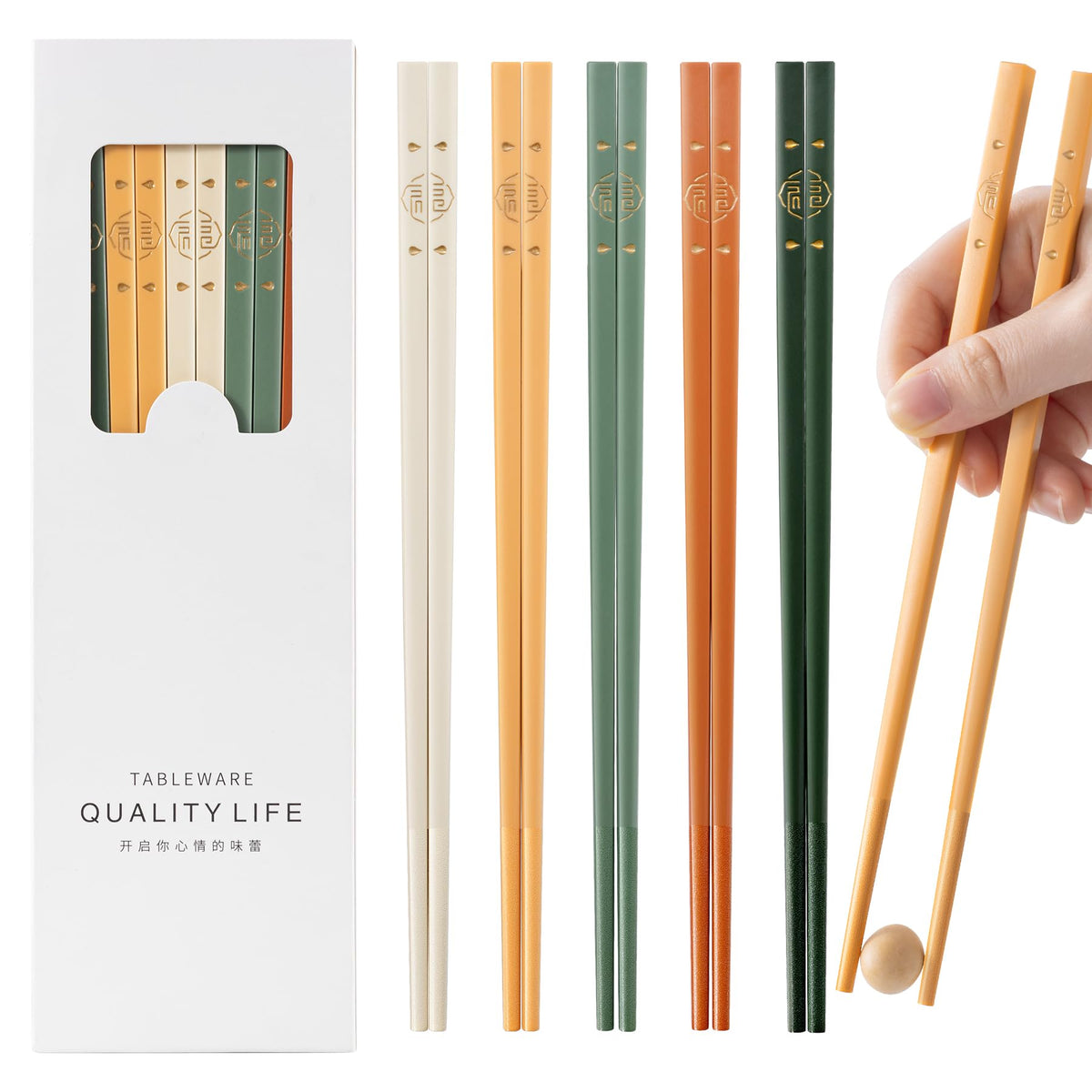 5 Pairs Fiberglass Chopsticks Reusable | Dishwasher Safe | BPA-free | Non-slip Chop Sticks Set - ?9.45in?