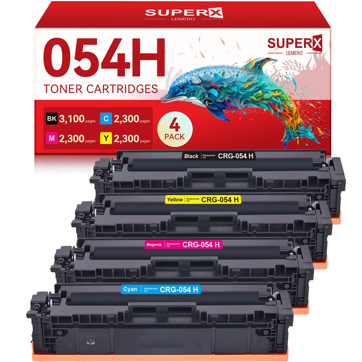 054H Toner Cartridges Compatible for Canon 054H 054 Toner Cartridges Set 054 054H Toner Work for Canon Color ImageCLASS MF644Cdw MF642Cdw LBP622Cdw MF641Cw Printer (4-Packs for 054H Toner, BCMY)
