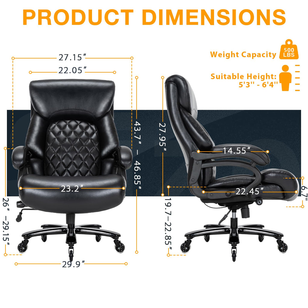 Big and Tall Office Chair for Heavy People, 500lbs High Back Extra Wide Heavy Duty Executive Office Chair Comfortable for Home Office, Large