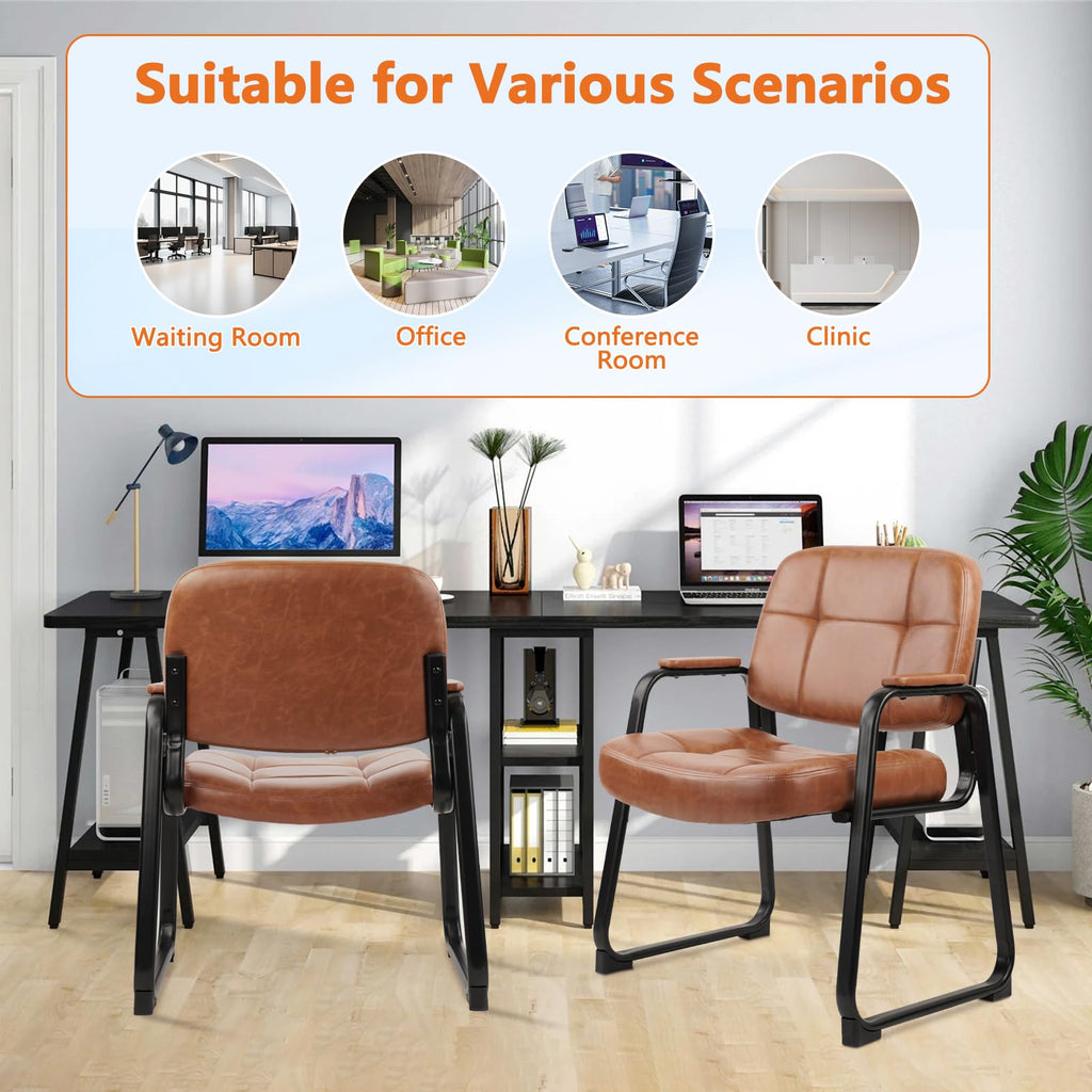 Clatina Big & Tall 500 Lbs Waiting Room Chairs with Padded Armrests and Sled Base, Leather Stationary No Wheels Office Guest Chair for