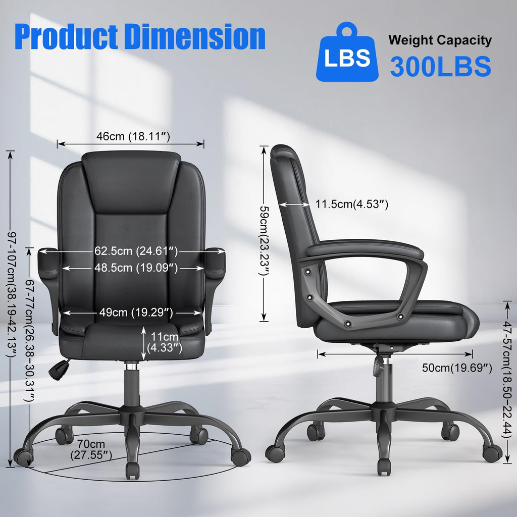 Keratee Executive Office Chair, Leather Desk Computer Chair with Armrests, Mid-back Swivel Adjustable Ergonomic Design for Home Office, 1pc,