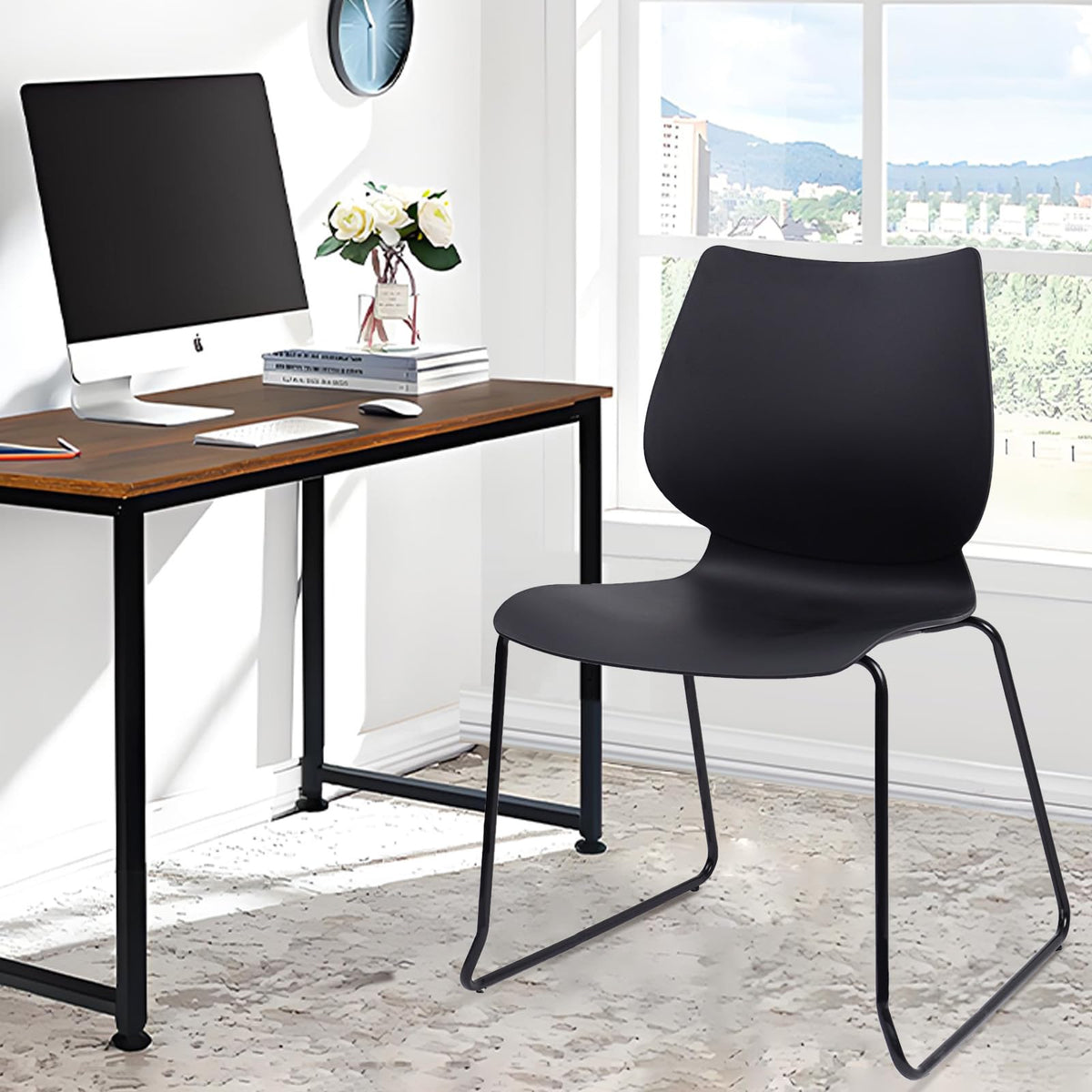 Klasika Stackable Waiting Room Chair, Stacking Office Chair with Ergonomic Lumbar Support and Metal Legs, Plastic Desk Chairs for Conference