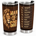 A Man Of God Personalized Stainless Steel Tumbler, Custom Name Bible Letter Fathers Day Christian Gifts for Husband, Dad, Pastor - Bible Verse 20oz Coffee Cup, Religious Gift for Men