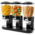 Triple Cereal Dispenser Countertop - 3 Pack 2L Large Cereal Containers Storage Airtight, Rotating Black Plastic Dry Food Dispenser for Cereal, Rice, Grains, Candy, Coffee Beans