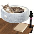 19" Extra Large Cat Desk Bed,One-Button Easy Lift & Rotate,Extra Thick Cushion,Reversible Two-Tone,Super Soft Plush Faux Fur Pet Bed,Machine Washable Bed,desk bed for large cats(Light Grey Duo)