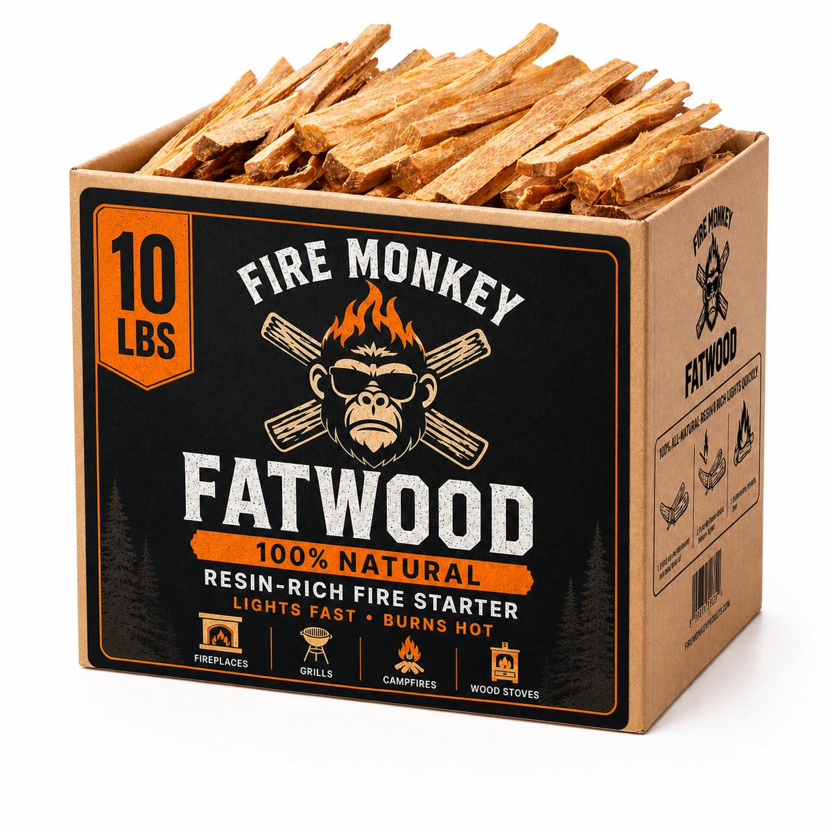 Fatwood Fire Starter Sticks 10 LB Box, All Natural Resin-Rich Pine Wood Fire Starters for Fireplace, Fire Pit, Campfire, BBQ Grill, Charcoal & Wood Stove, Indoor & Outdoor, Lights Fast, Burns Hot!