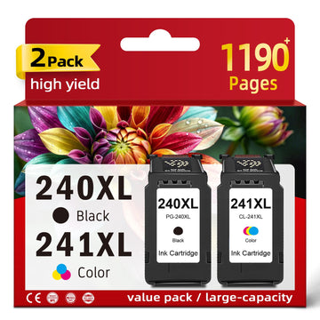 240 241 XL Ink Cartridge Replacement for Canon 240XL 241XL PG-240 CL-241 XL to MG3620 MG3600 TS5120 TS5100 MG3520 MX472 MG2120 MG2220 MG3120 MG3122 MG3220 MX452 MX512 MX532 Printer Black Color 2-Pack