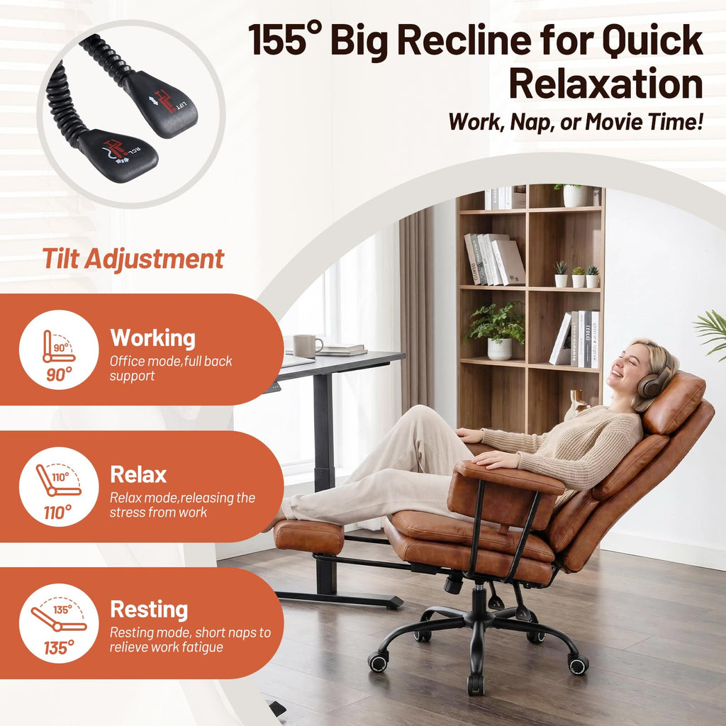 Furniliving Big and Tall Office Chair, Pu Leather High Back Executive Office Chair with Adjustable Lumbar Support, Gaming Chair with Padded Arm