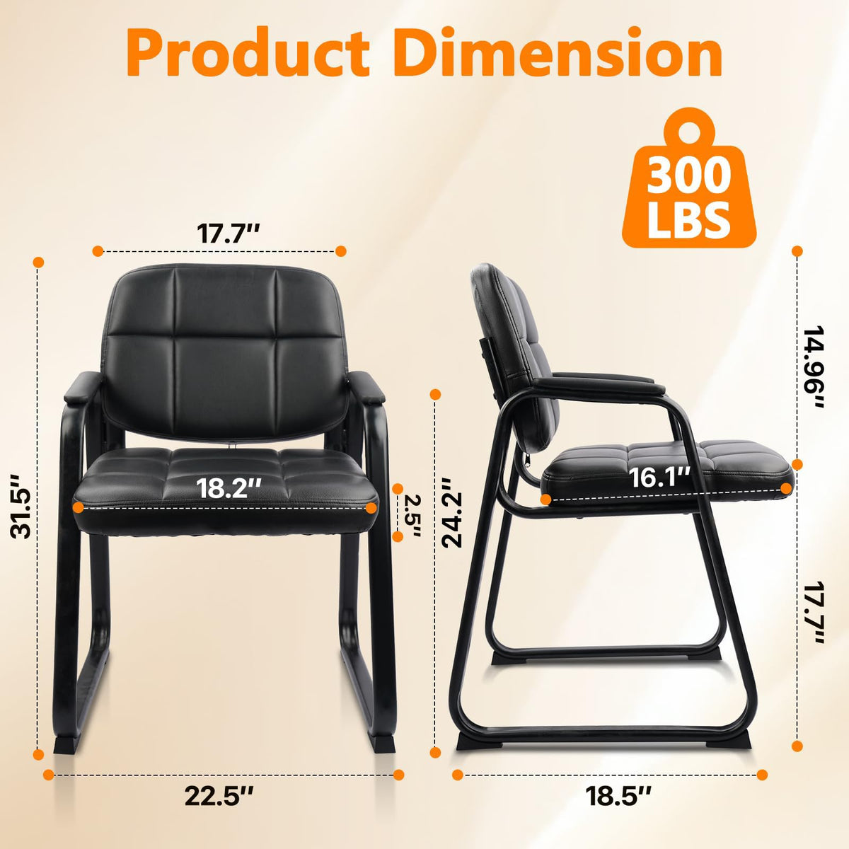 Clatina Waiting Room Chairs No Wheels with Padded Arms Leather Guest Chair for Office Reception and Conference Desk with Sled Base Black, 6pk