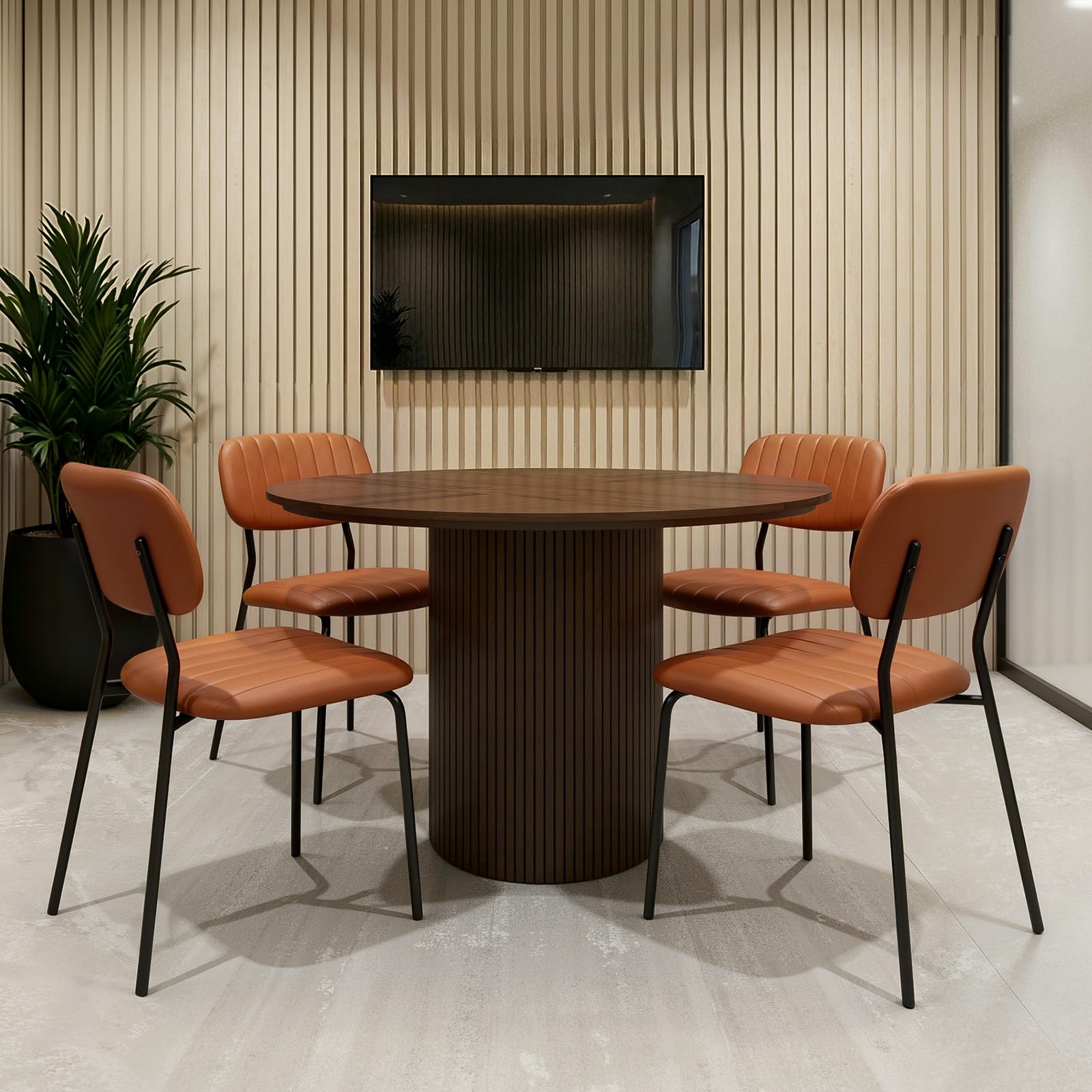 Vingli Modern Pu Padded Stacking Dining Chair Set of 4 for Home, Brown, 4 Pack, Brown Pu