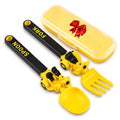 Construction Utensils for Toddlers - Motorcycle Toddler Forks - for Utensils Gift - Forks and Spoons Silverware Set - Ideal for School Lunch, Travel, Outdoors - Yellow