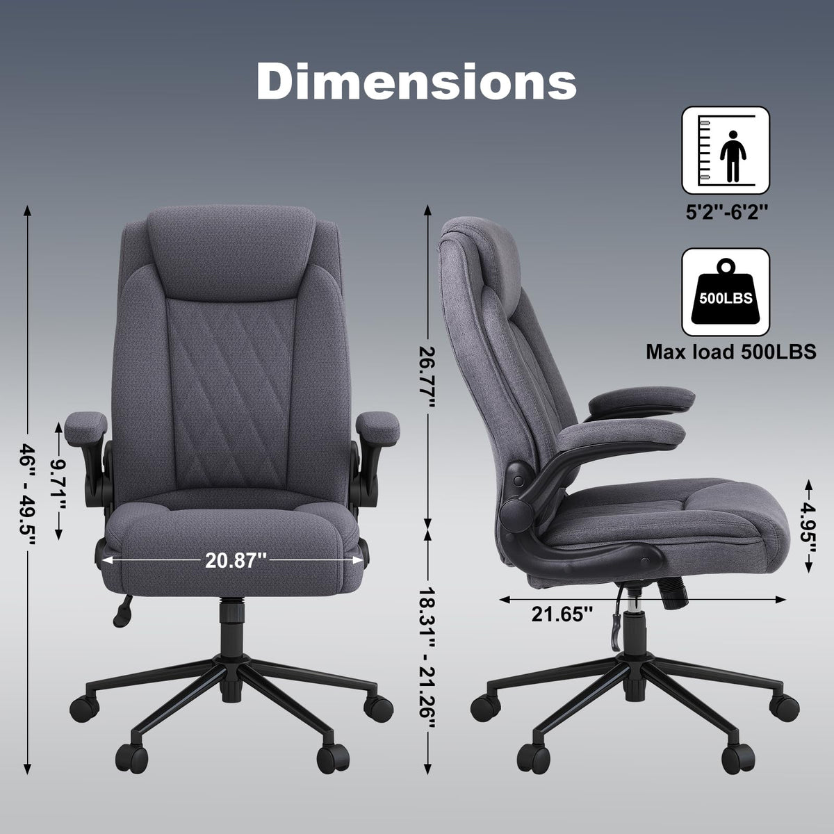 Ralex-chair 2 Pack Big and Tall Office Chair -500 Lb Heavy Duty Office Chair for Big Man, Fabric High Back Executive Office Desk Chair with