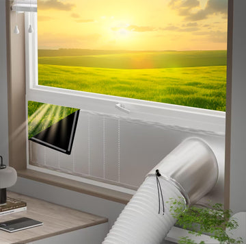 Portable ac Window Vent kit?Titanium Silver+Black 100% Light Block?- Universal Thick Portable Air Conditioner Window Seal for AC and Tumble Dryer - 100% Sealing Waterproof Adjustable(Medium)