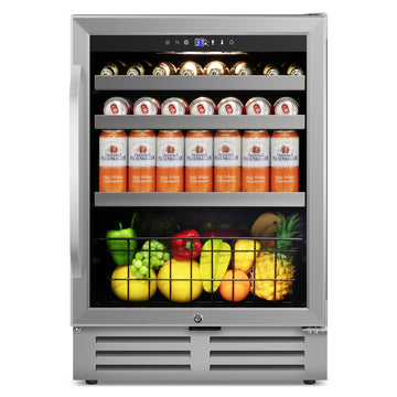 Velivi 24" Beverage Refrigerator Cooler Under Counter, 180-Can Capacity, 24 Inch Wide Built-In Beer & Drink Fridge with Glass Door With Metal Basket for Home, Bar & Office