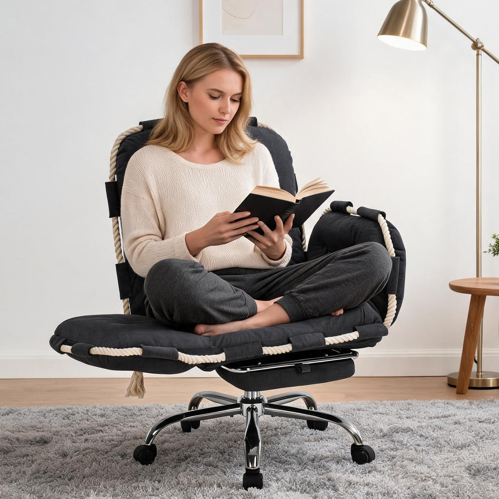 Cjdsec Criss Cross Office Chair with Foot Rest Flip Armrests for Pets and Cross Legged Office Chairs for Women Reclining Office Desk Chair