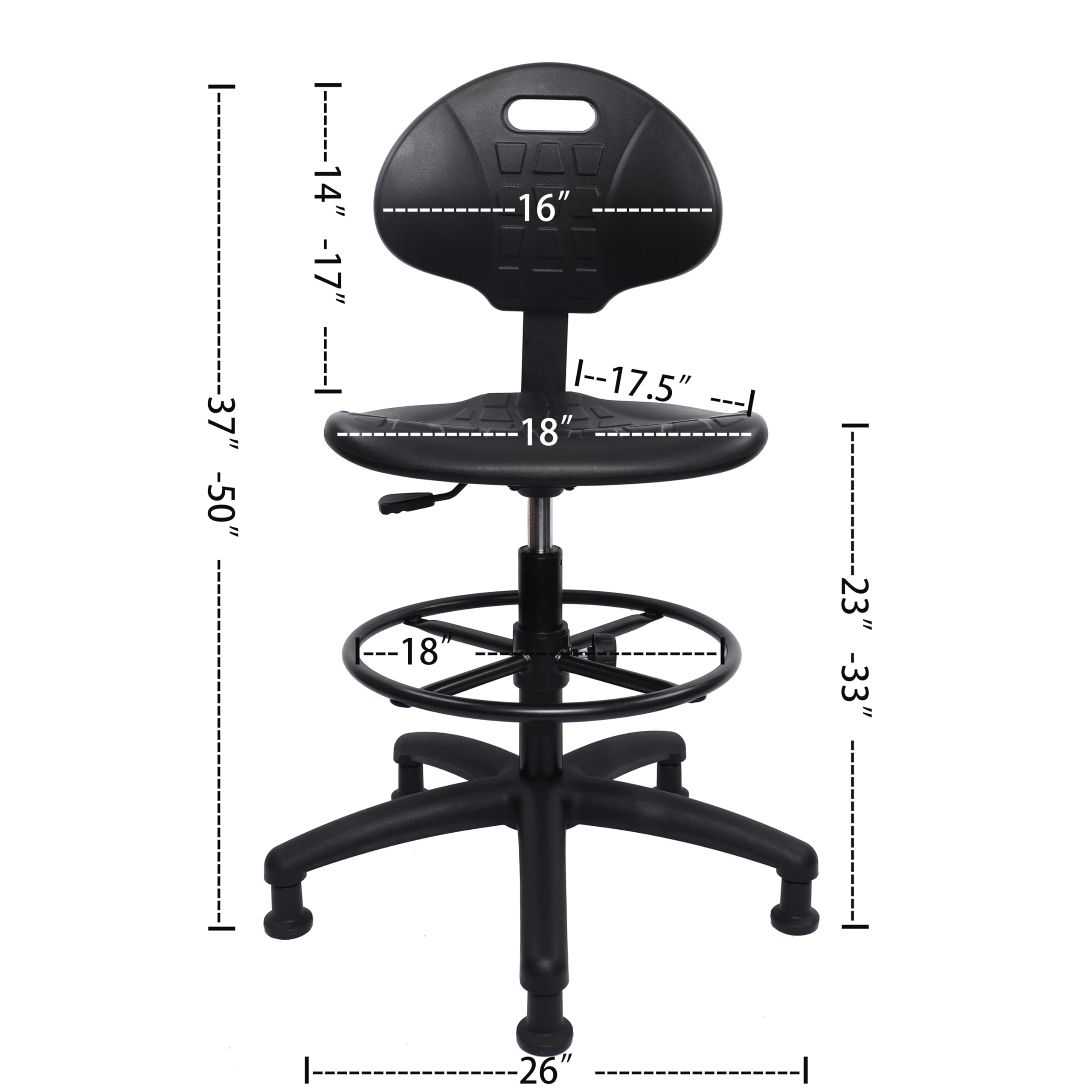 Take Ur Seat® Deluxe Drafting Lab Stool Chair, 18'' Adjustable Footring, 10'' Adjustable Height, 450 Lbs Seat Capacity, Heavy Duty, Shipped