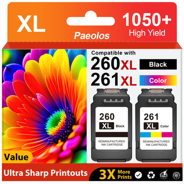 260XL 261XL Replacement for Canon 260 and 261 Ink Cartridges High Yield PG-260 XL Black CL-261 XL Color for Canon PIXMA TS6420a TS6400 TS6420 TR7020a TR7000 TR7020 TS5320 TS5300 Printers, 2 Pack