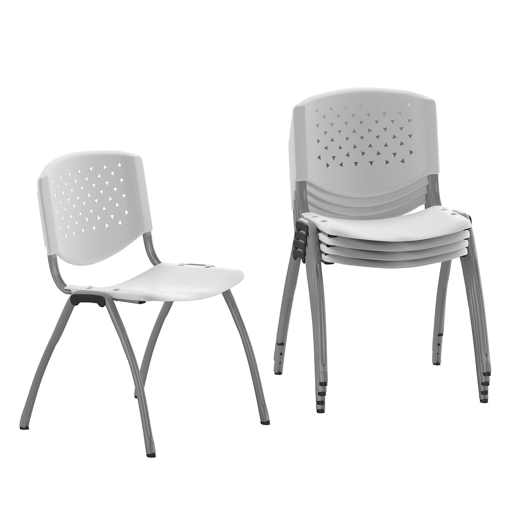 Flash Furniture Hercules -5 Pack 880 Lb. Capacity White Plastic Stack Chair | Comfortable Seating with Durable Design, Set of 5
