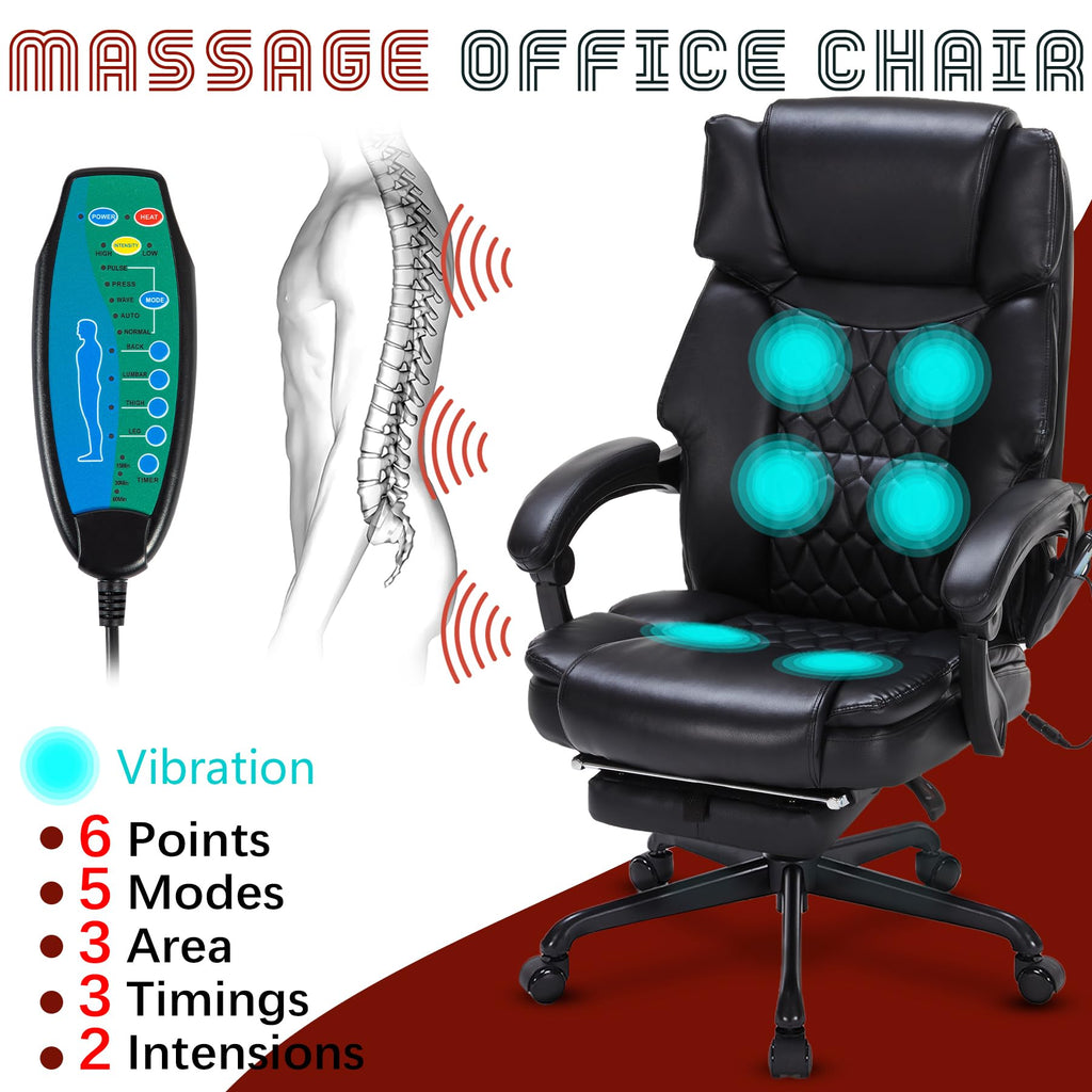 Massage Office Chair with Foot Rest 6 Points Vibration and Heat Home Office Desk Chairs for Heavy People 400lbs Reclining Managerial Chairs