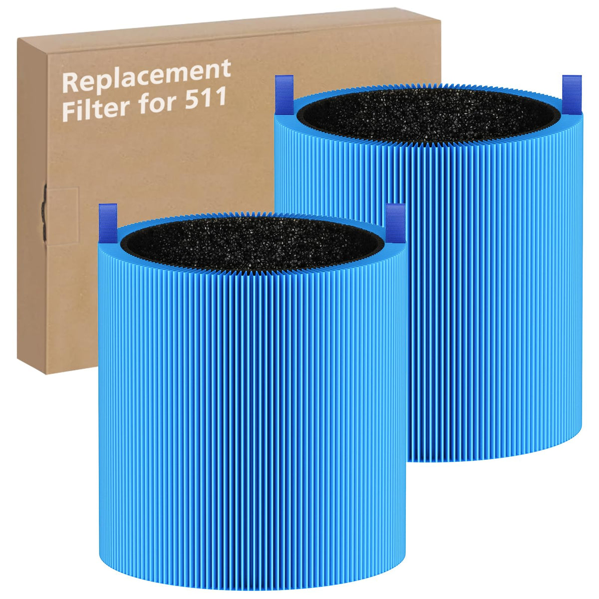 2-pack 511 A11ergenBlock Replacement Filter, Compatible with Blue Air Blue Pure 511 Air Purifier, True H13 HEPA Filters, and Activated Carbon Filter, BLUE