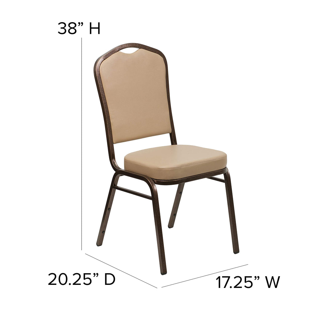 Flash Furniture Hercules Vinyl Crown Back Stackable Banquet Chair, Set of 1, Tan Vinyl/copper Vein Frame