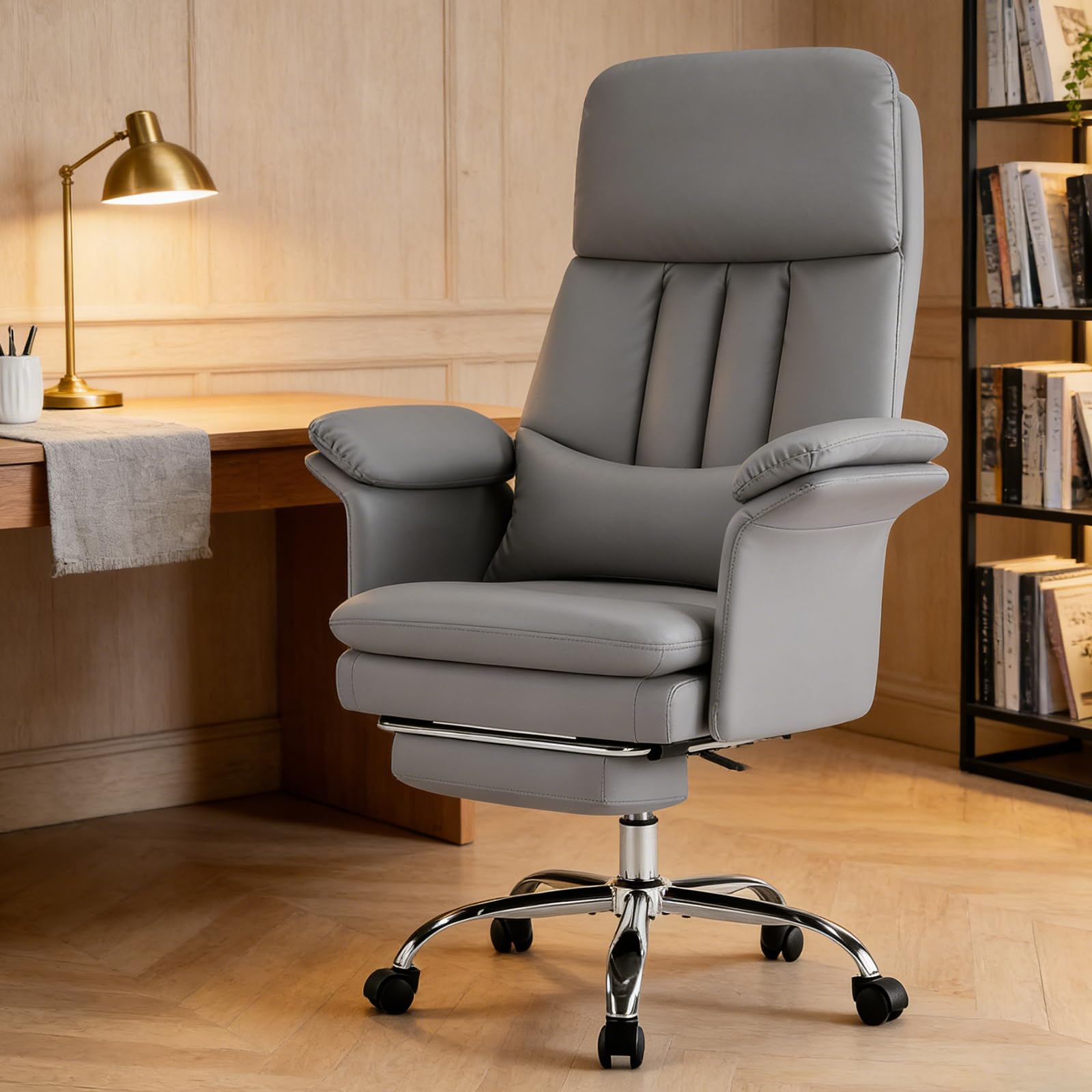 Furnistyle Comfortable Home Office Chair with Footrest 400lbs, Premium Pu Leather Office Chair with High Back Adjustable Lumbar Support
