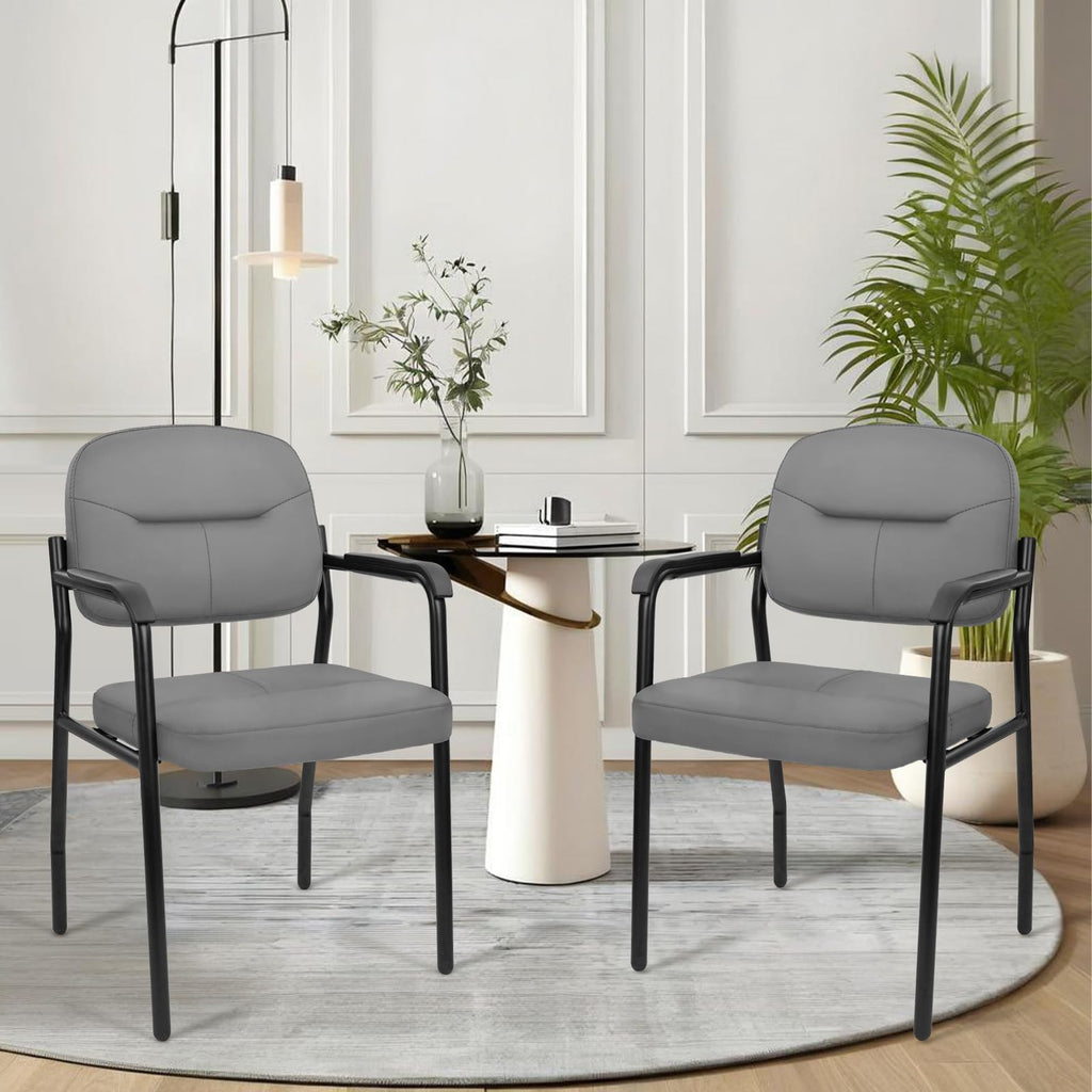 Clatina Leather Guest Chair Sets of 2, Office Reception Chair No Wheels with Armrests and Lumber Support, Ergonomic Desk Armchair for Meeting