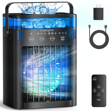 Portable Air Conditioner Mini Desktop AC Fan with Remote, 1000ml Water Tank