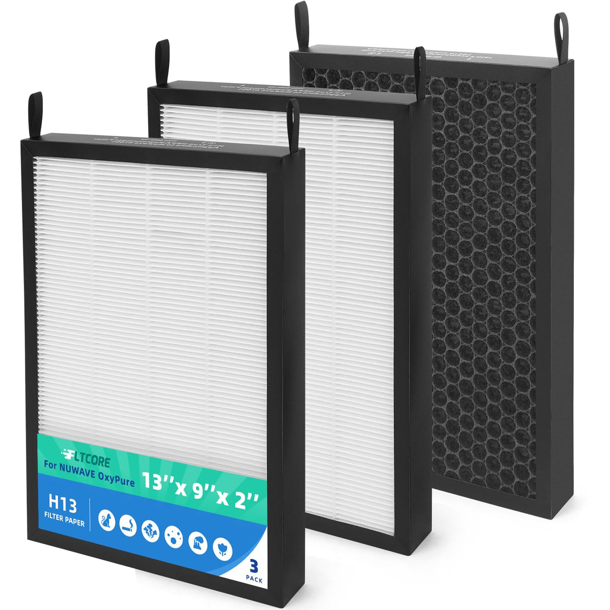 3-Pack Replacement Filter Compatible with Nuwave OxyPure Air Purifier 47001 47002 47003 47004, High-Density Mechanical Media for Wildfire Smoke, Pet Dander & Cooking Odors