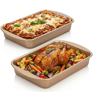 Proigtz 2 Pack 9x13 Baking Pan Nonstick, Heavy-Gauge Carbon Steel Cake Pan
