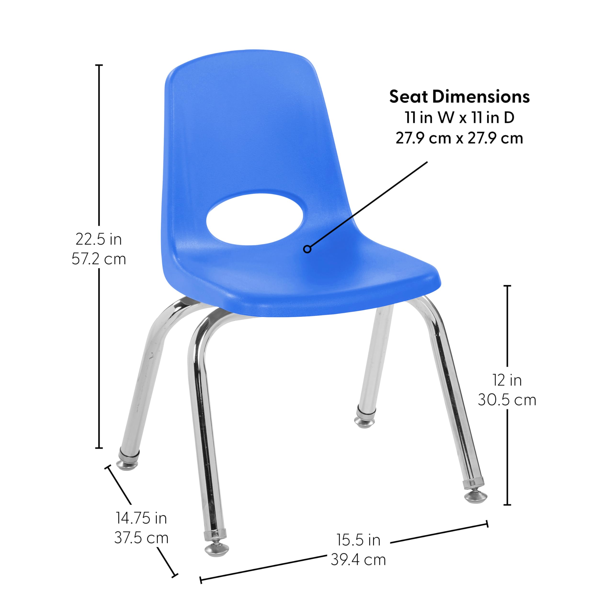Fdp 12" School Stack Chair,stacking Student Seat with Chromed Steel Legs and Nylon Swivel Glides for In-home Learning or Classroom - Blue