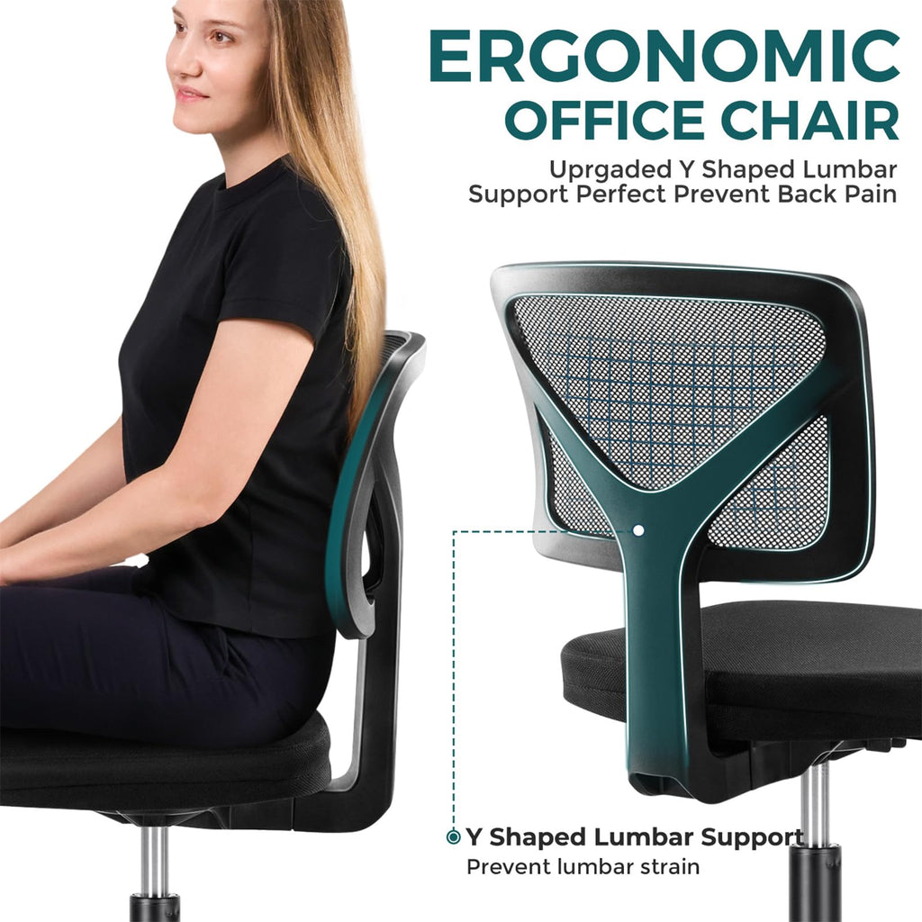 Dumos Armless Desk Chairs, Small Home Office Mesh Chairs, 1pc, New Black