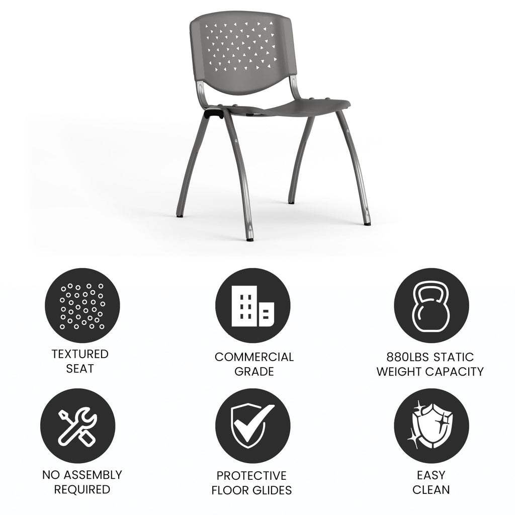 Emma + Oliver Home and Office Gray Plastic Stack Chair with Perforated Back, 20.75"W x 24.5"D x 28.5"H, Grey