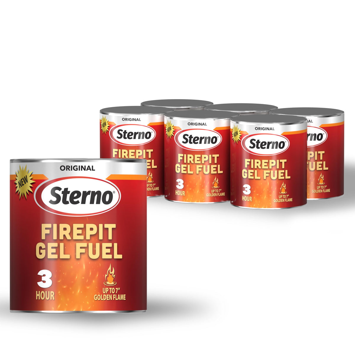 Sterno 6-Pack Fire Pit Gel Fuel - 3 Hours of Burn Time - Vibrant Flame - Wood Crackling Sounds - Safe, Smokeless & Odorless, No Ash - All-Weather Burner for Indoor & Outdoor Table Top FirePit