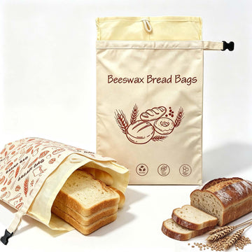 Reusable Beeswax Bread Bags for Homemade Bread (2-Pack) - 17 x 13inch Sourdough Bread Storage Bag with Removable Inner Liner, Eco-Friendly Cotton Waxed Bread Keeper for Freshness, Large