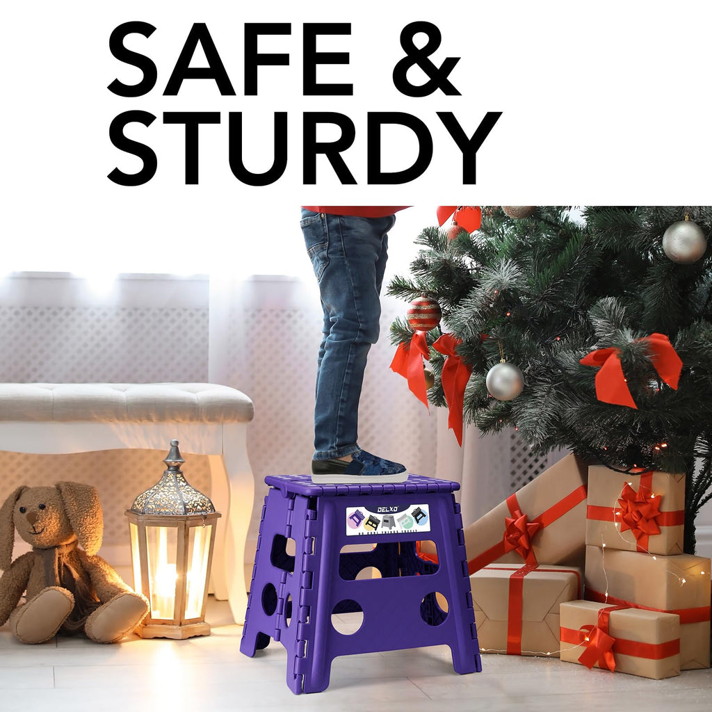 Delxo Folding Step Stool 13 Inch,300 Lbs Step Stool for Adults Purple