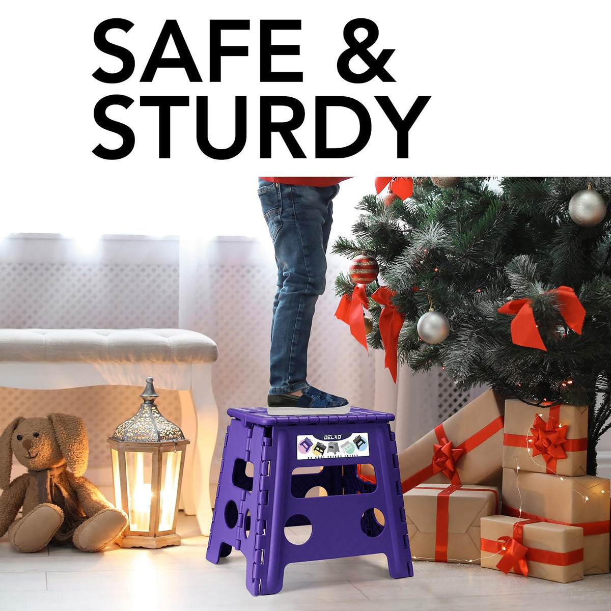 Delxo Folding Step Stool 13 Inch,300 Lbs Step Stool for Adults Purple