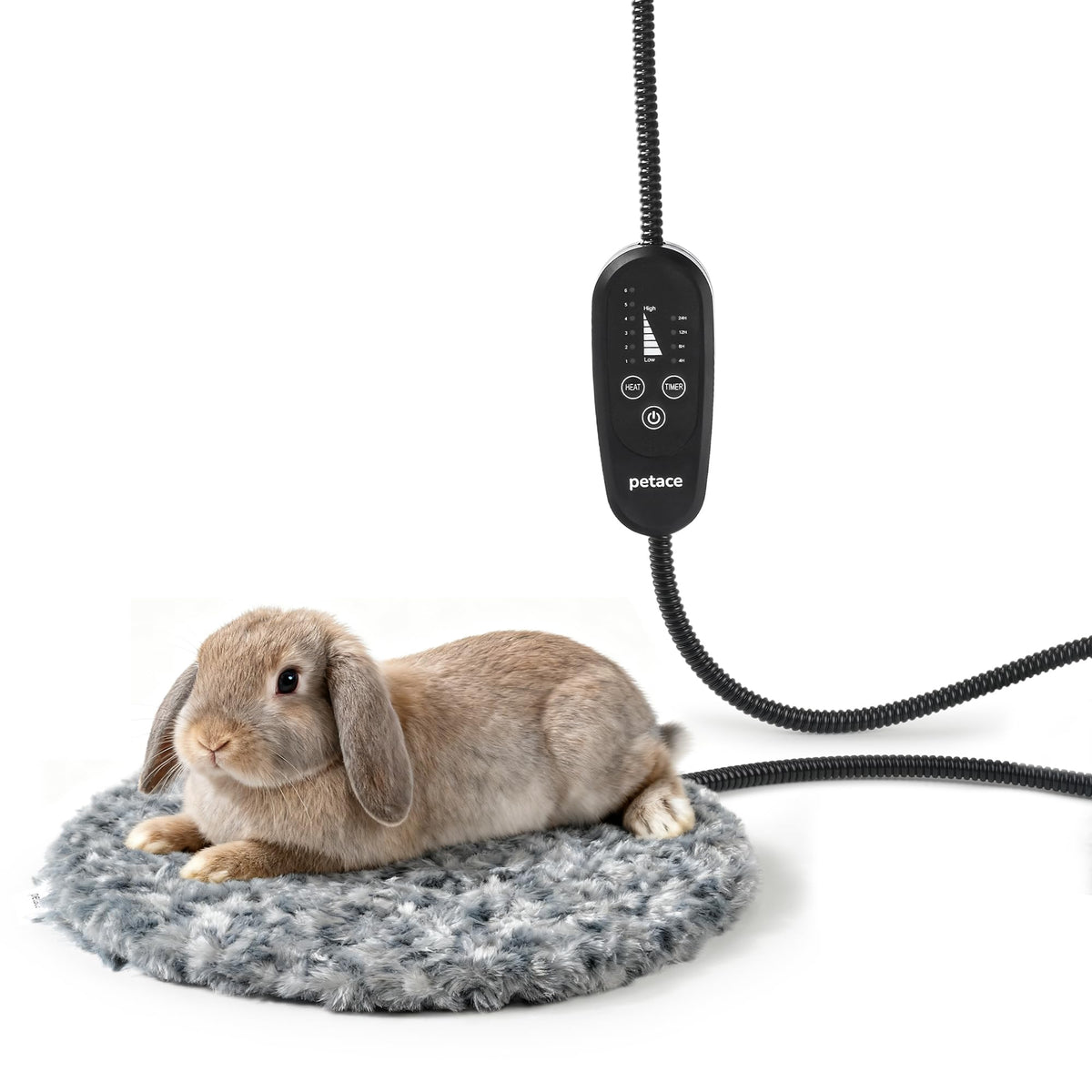 Adjustable Temperature Heated Cat Bed & Dog Heating Pad with Timer, Chew-Resistant Cord, Thick and Soft Cover, Indoor Pet Heating Pad, Round 11.8"
