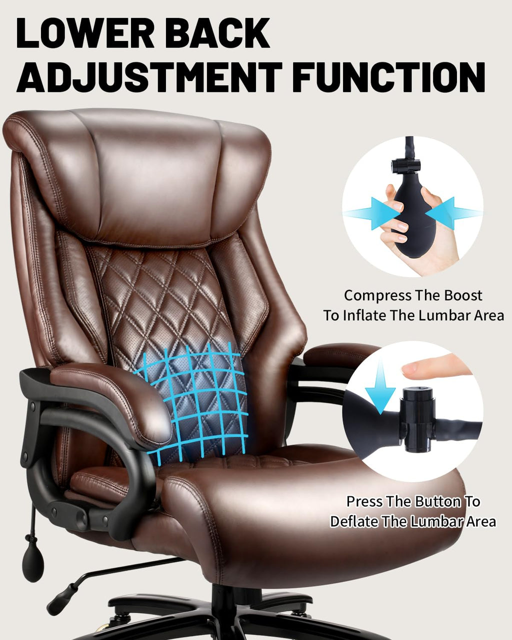 800lbs Executive Chairs, Executive Office Chairs for Big and Tall with Adjustable Lumbar Support, Office Chair for Heavy People, Leather Desk