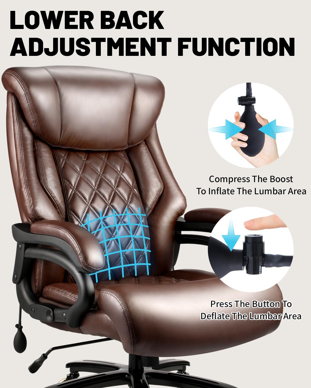 800lbs Executive Chairs, Executive Office Chairs for Big and Tall with Adjustable Lumbar Support, Office Chair for Heavy People, Leather Desk