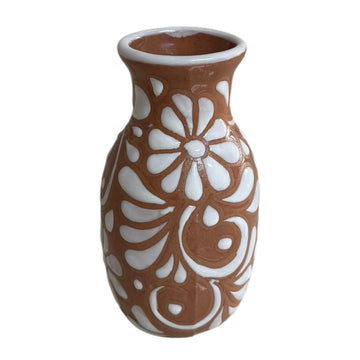Mexican Pottery Talavera Vase 7x4 – Cielito Lindo Brown Terracotta Hand Painted Decorative Vase