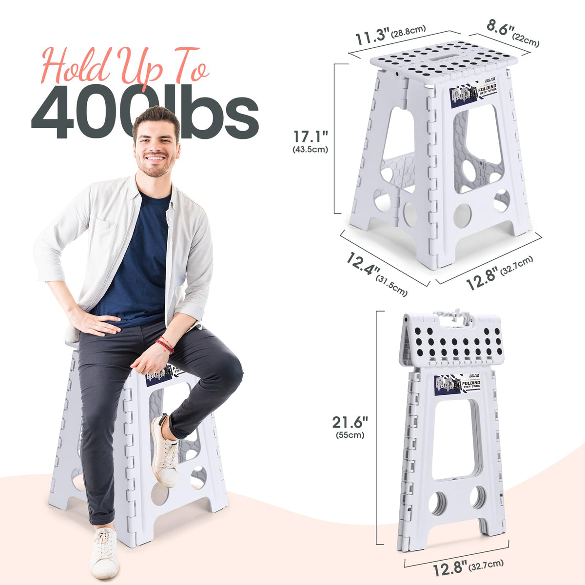 Delxo 17.5 Inch Folding Step Stool,foldable Step Stool for Adults White