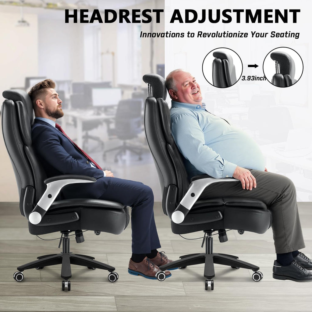 Zonelucky 600lbs Big and Tall Office Chair, Heavy Duty Executive Desk Chair for Heavy People, Extra Wide Pu Leather Computer Chair with 4"