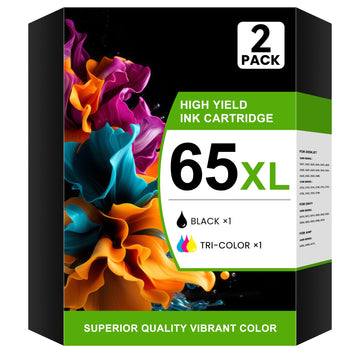 65XL Ink Cartridges Black/Color Combo Pack Compatible for HP 65XL 65 Replacement for Envy 5055 5000 5052 5070 DeskJet 3755 3700 3772 2652 2600 2622 2624 3722 3758 3752 Printer (2-Pack)